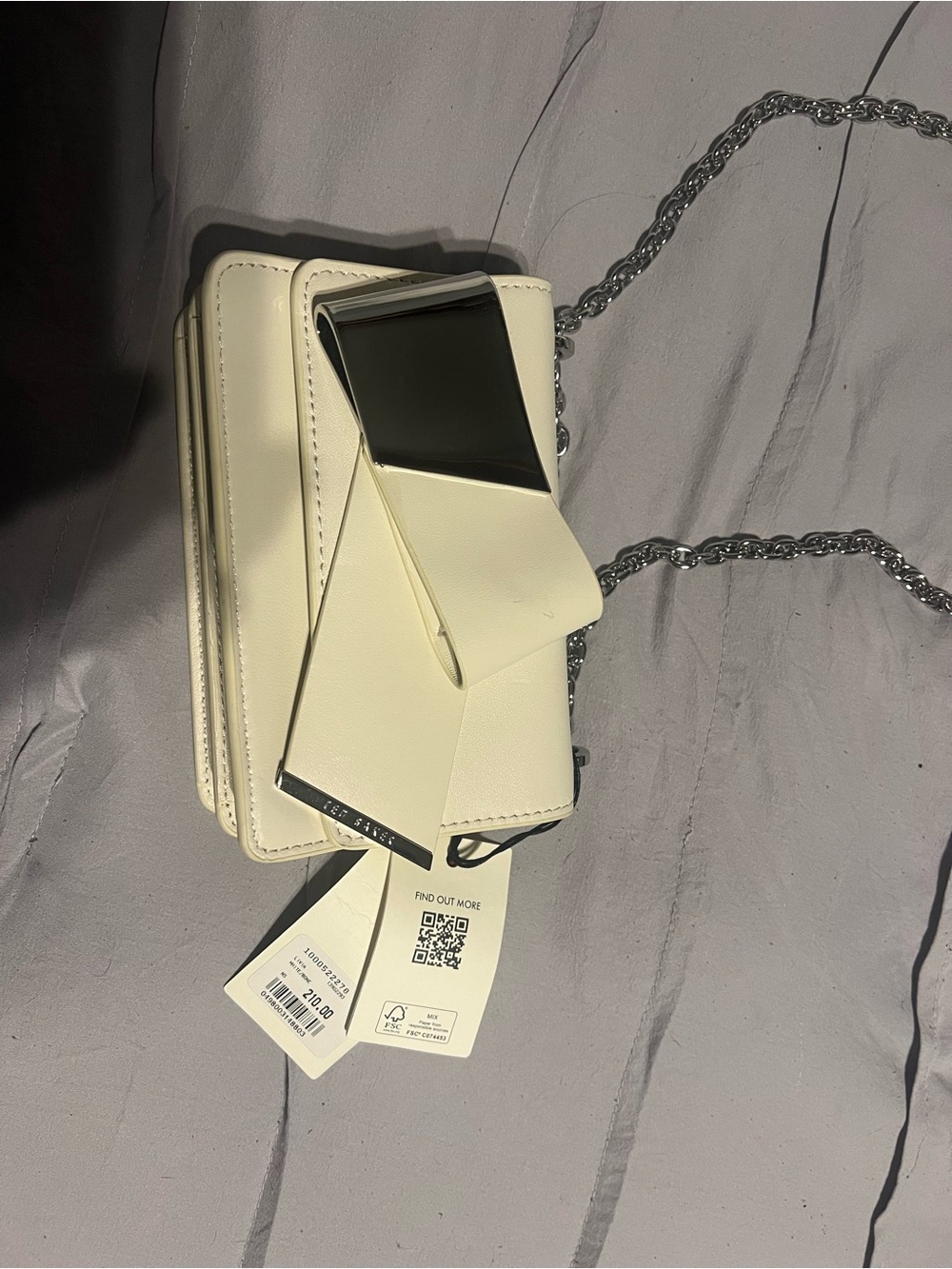 Ted Baker Cream Mini Chain Crossbody Bag with Silver Hardware